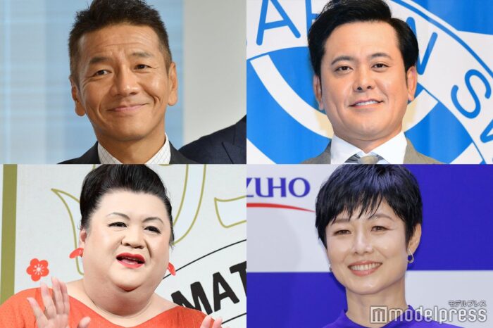 「くりぃむしちゅー」の有田哲平と上田晋也、タレントのマツコ・デラックス、フリーアナウンサーの有働由美子の画像